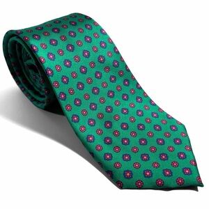 Light Green Floral Silk-Like Tie (Handmade)